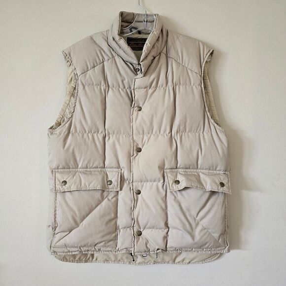 EDDIE BAUER Mens Goose Down Vest Size Medium Beige Outdoor Gorpecore - Picture 1 of 7